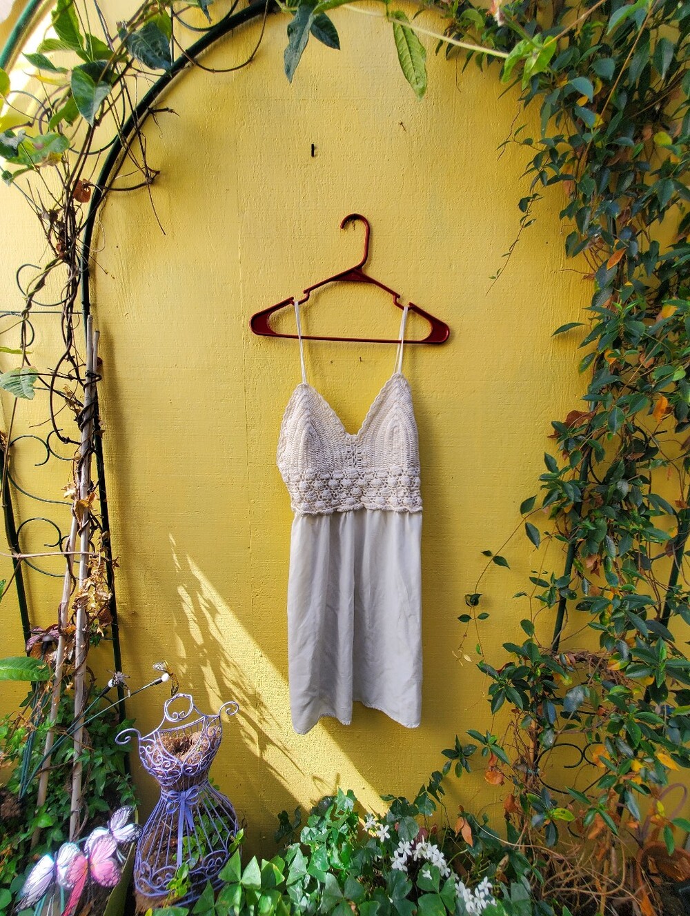 Cream Crochet Bodice Chemise with Adjustable Straps